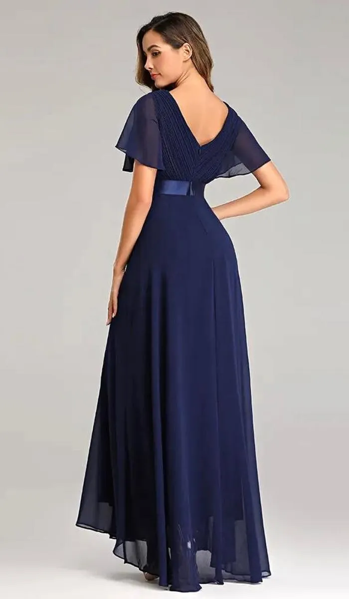 Luexco Elegant Chiffon Flutter Sleeve Formal Dress
