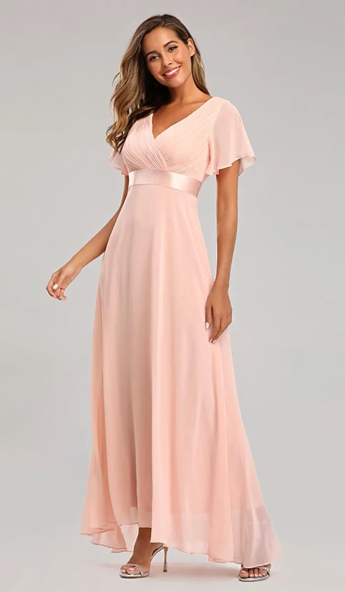 Luexco Elegant Chiffon Flutter Sleeve Formal Dress