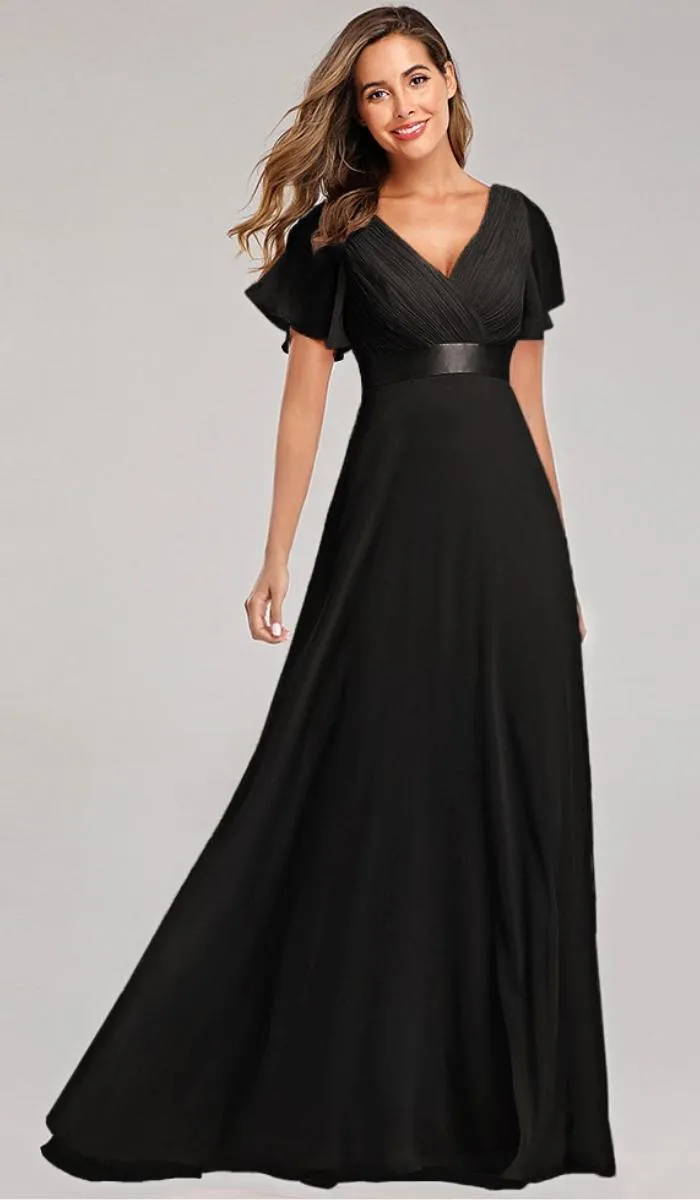 Luexco Elegant Chiffon Flutter Sleeve Formal Dress