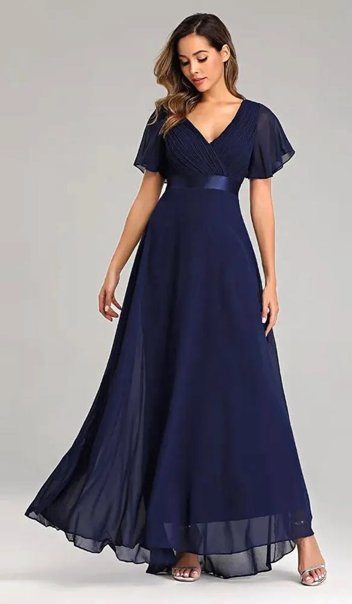 Luexco Elegant Chiffon Flutter Sleeve Formal Dress