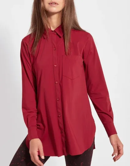 Lysse Schiffer Button Down Dress Shirt in Ruby Red