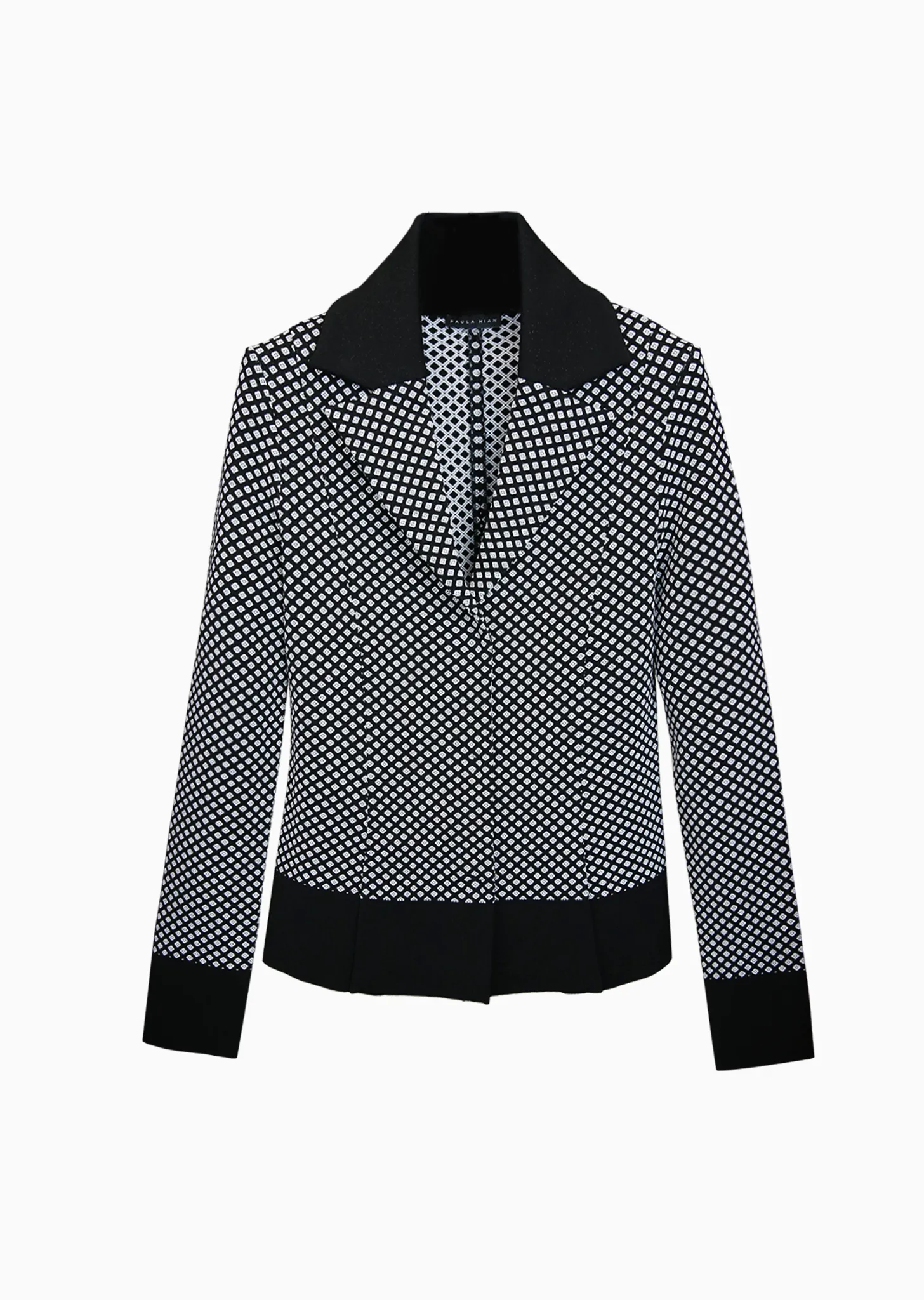 Maurelle – Structured Blazer with Thick Black Trim and Diamond Pattern