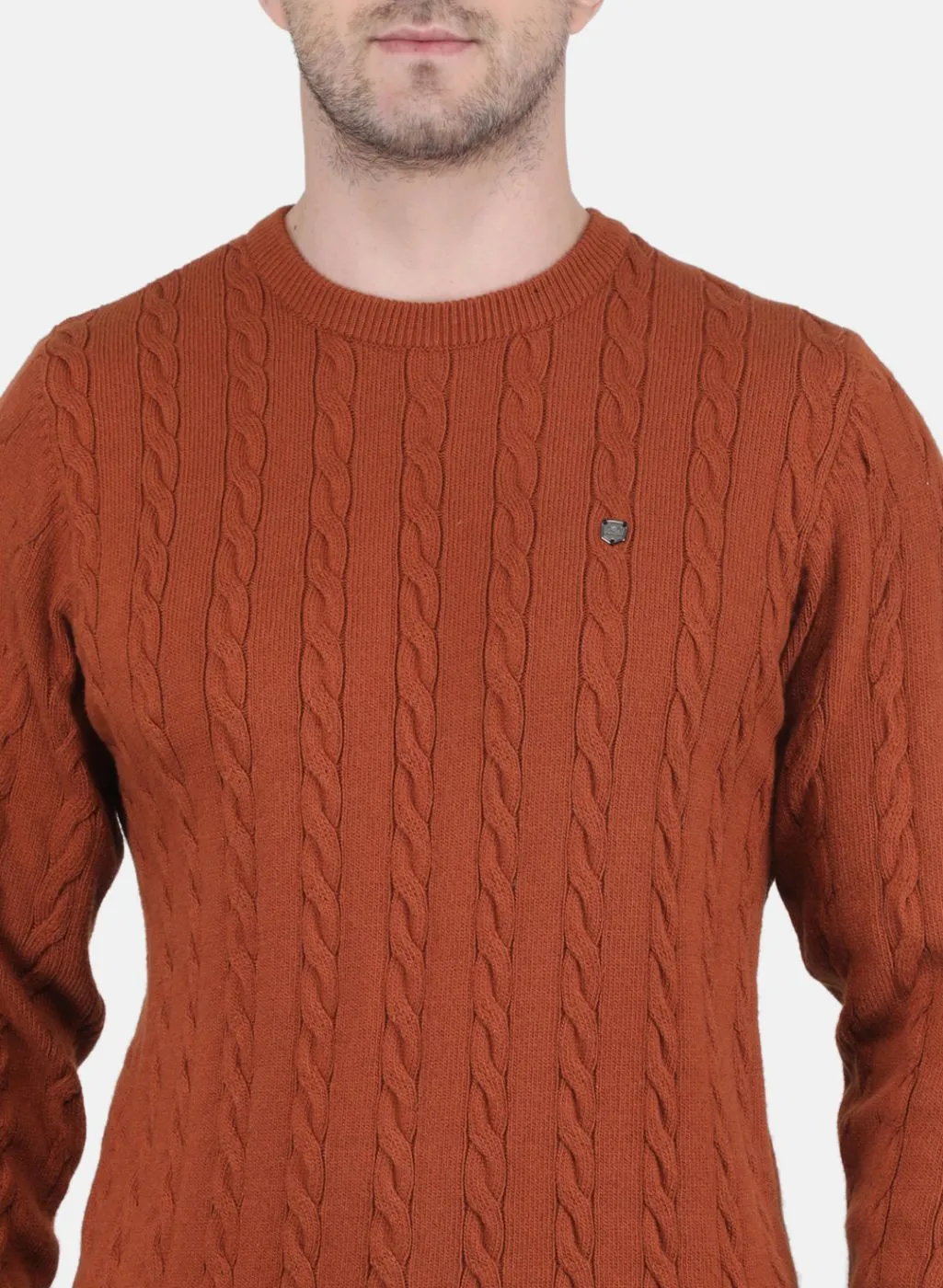 Men Rust Orange Self Design Pullover