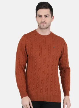 Men Rust Orange Self Design Pullover