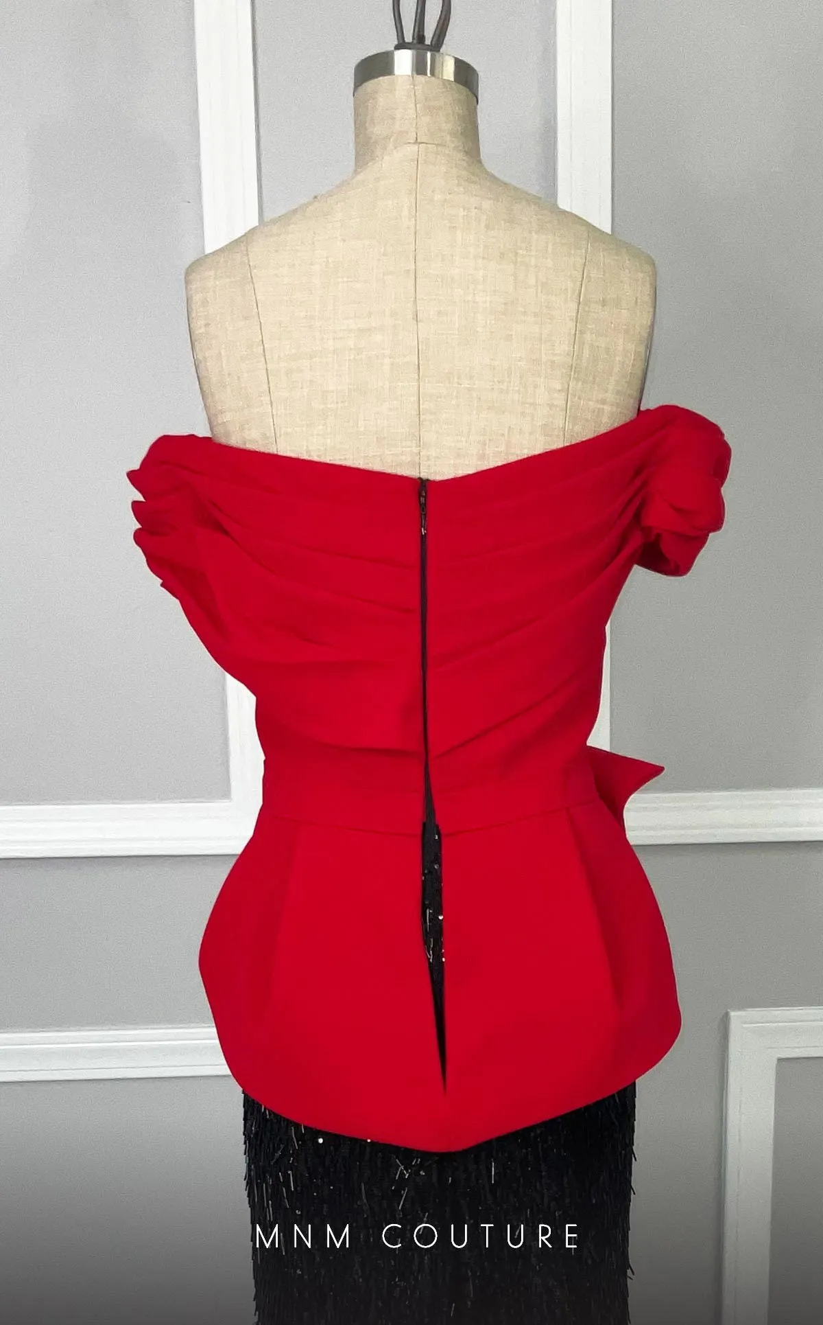 MNM Couture K4203 : Elegant Column Dress with Ruffle Sleeves and Train