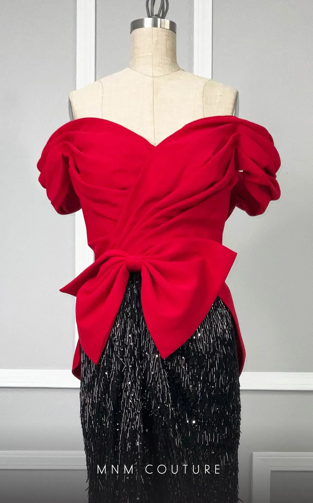 MNM Couture K4203 : Elegant Column Dress with Ruffle Sleeves and Train