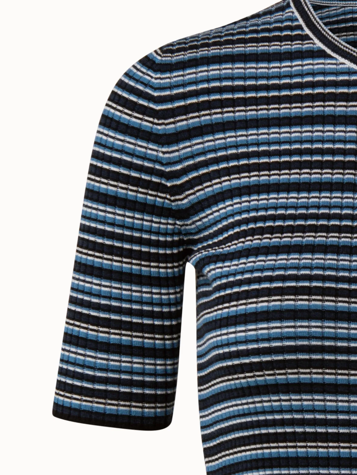 Multicolor Stripe Rib Knit Merino Wool Pullover