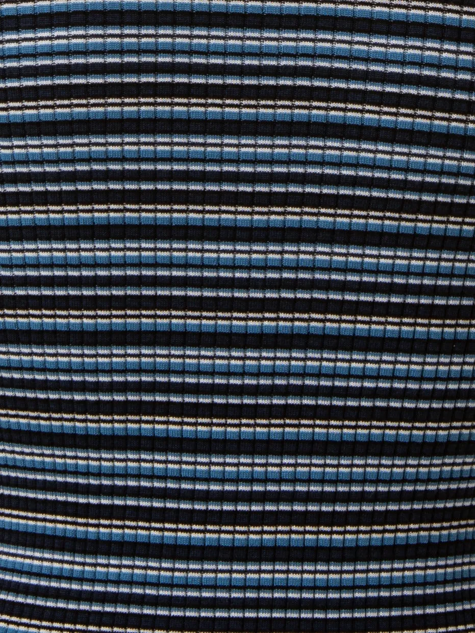 Multicolor Stripe Rib Knit Merino Wool Pullover