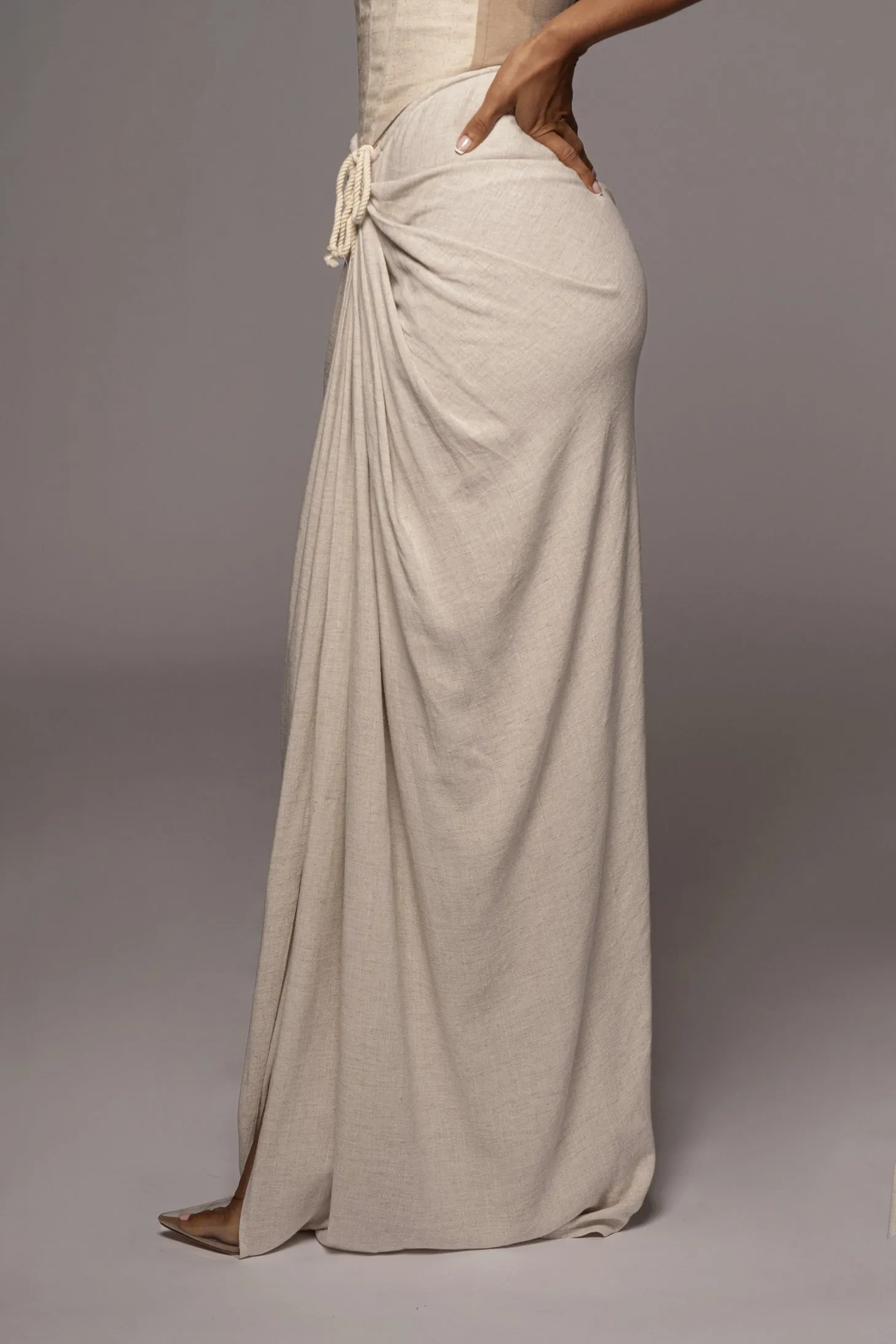 Natural Noelia Linen Slit Skirt