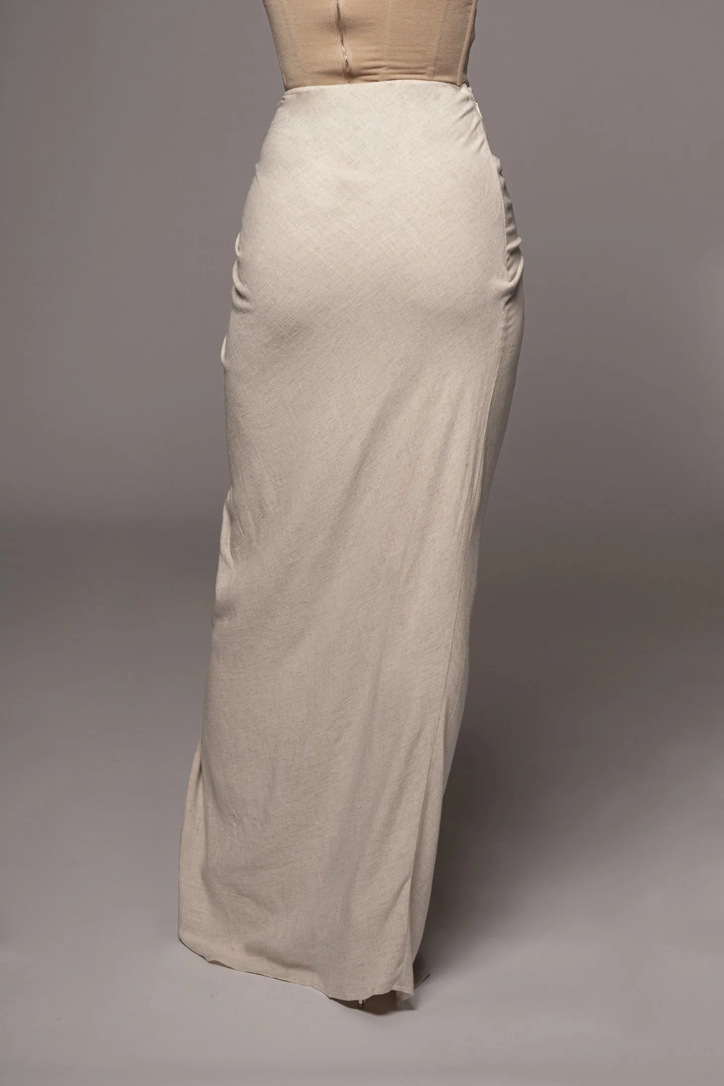 Natural Noelia Linen Slit Skirt