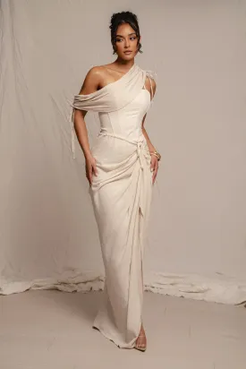 Natural Noelia Linen Slit Skirt