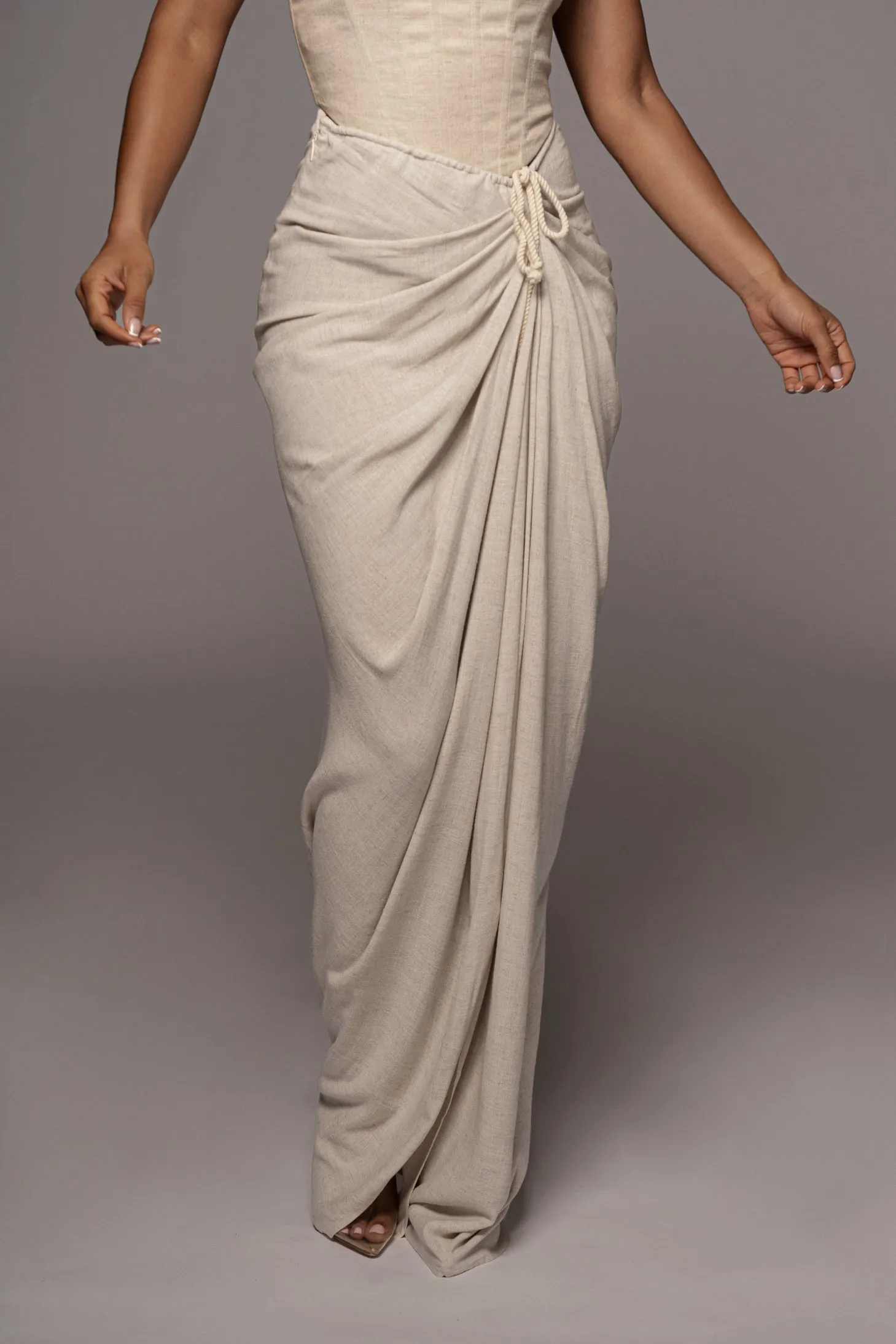 Natural Noelia Linen Slit Skirt