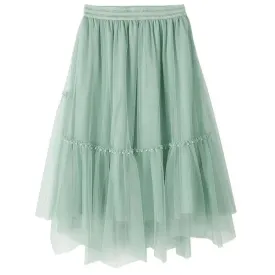 New Green Asymmetrical Elastic Waist Chiffon Pleated Skirt Summer AB1011