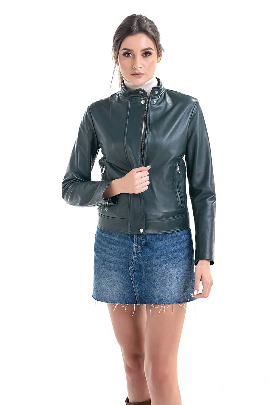 Olive Trendy Genuine Sheepskin Jacket