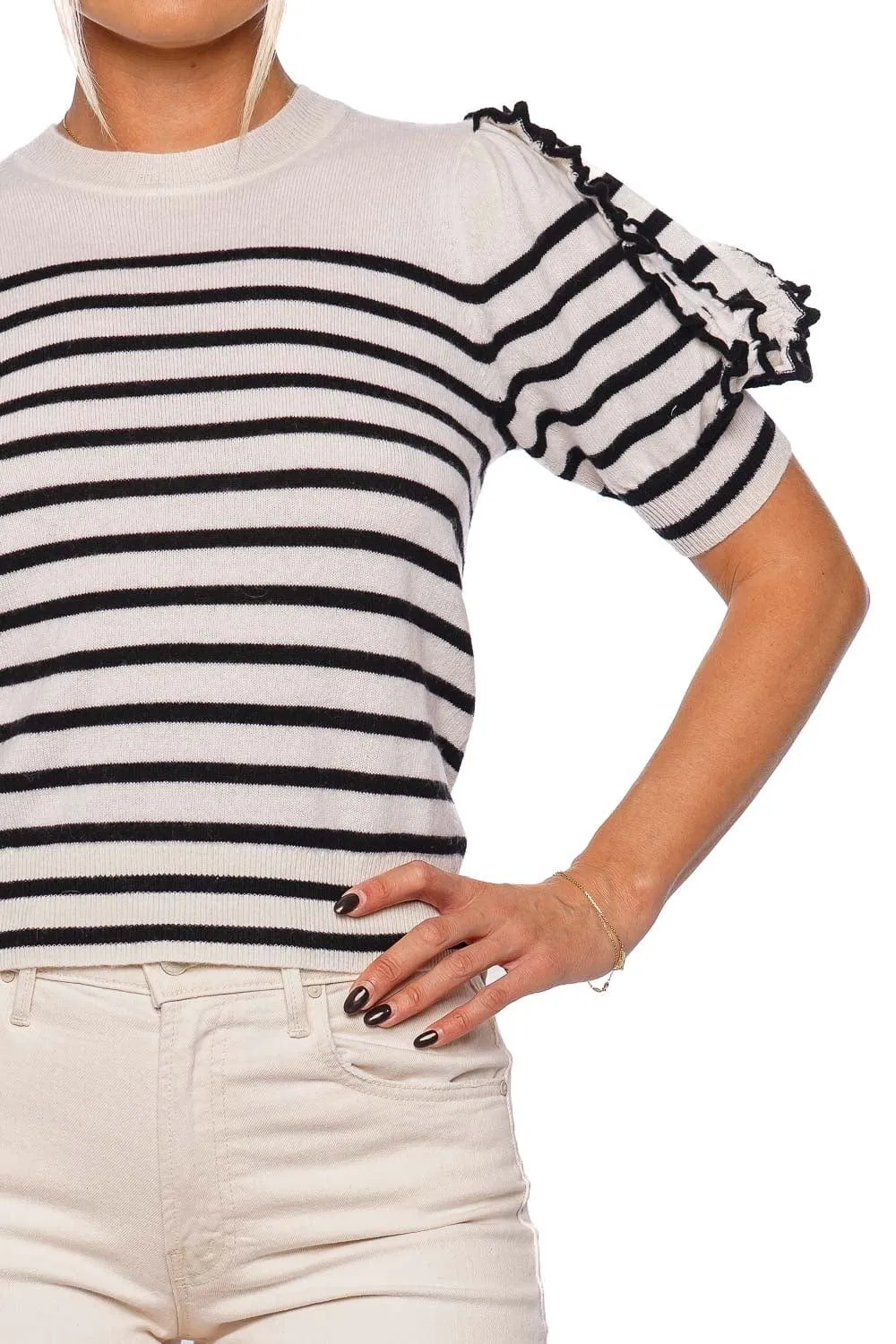 Ottilie Ruffled Stripe Cashmere Top