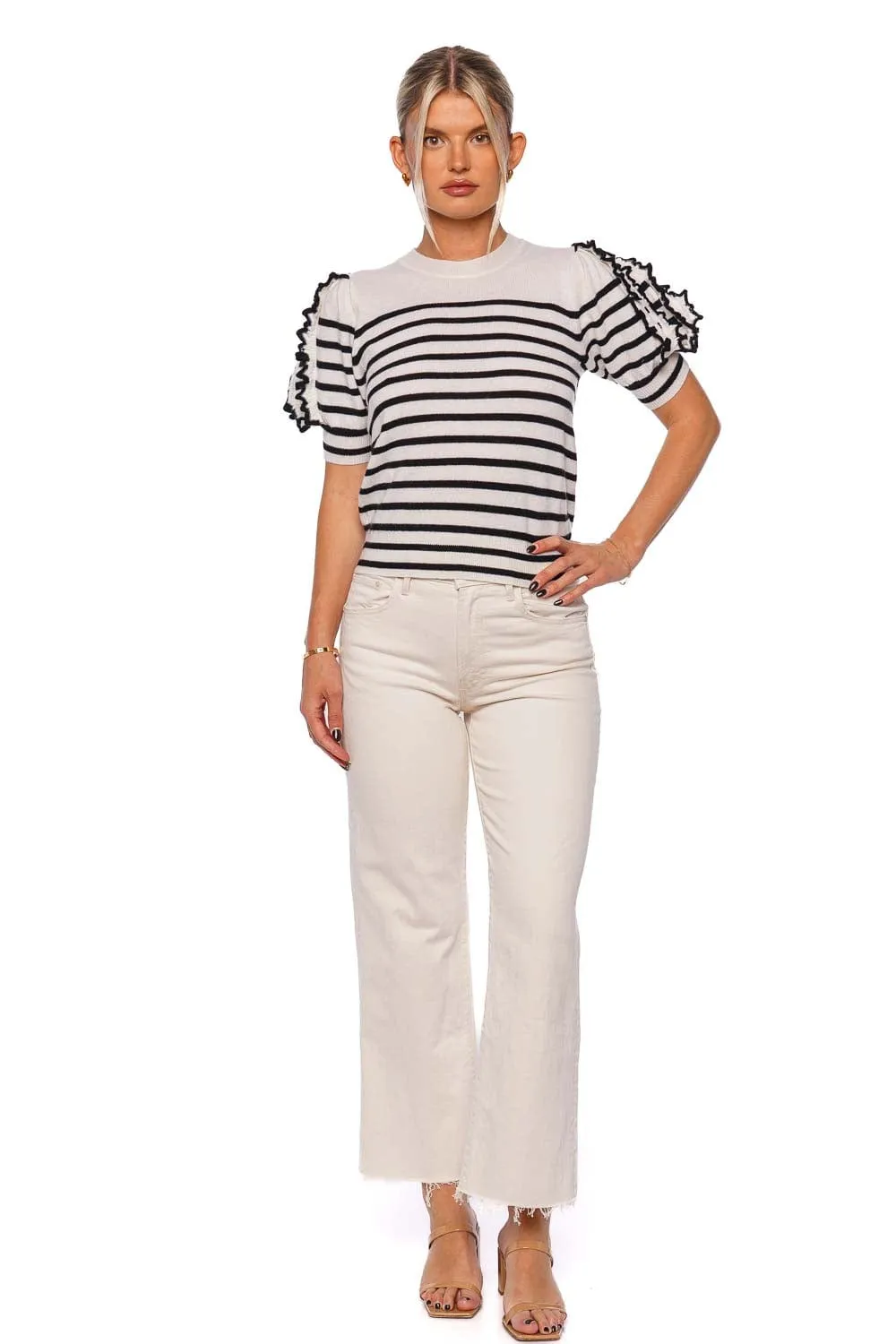 Ottilie Ruffled Stripe Cashmere Top