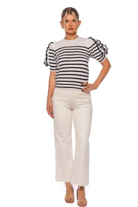 Ottilie Ruffled Stripe Cashmere Top