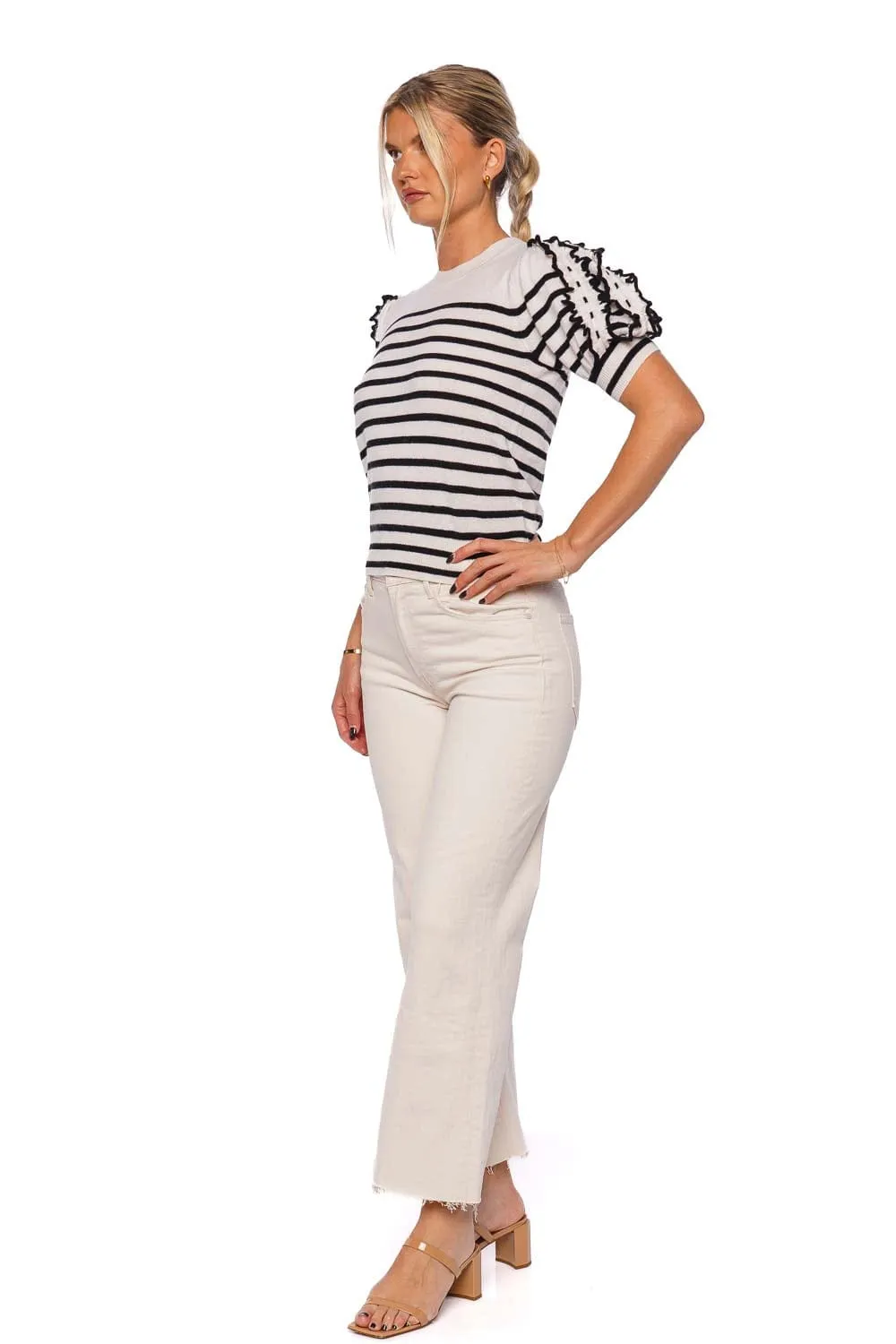 Ottilie Ruffled Stripe Cashmere Top