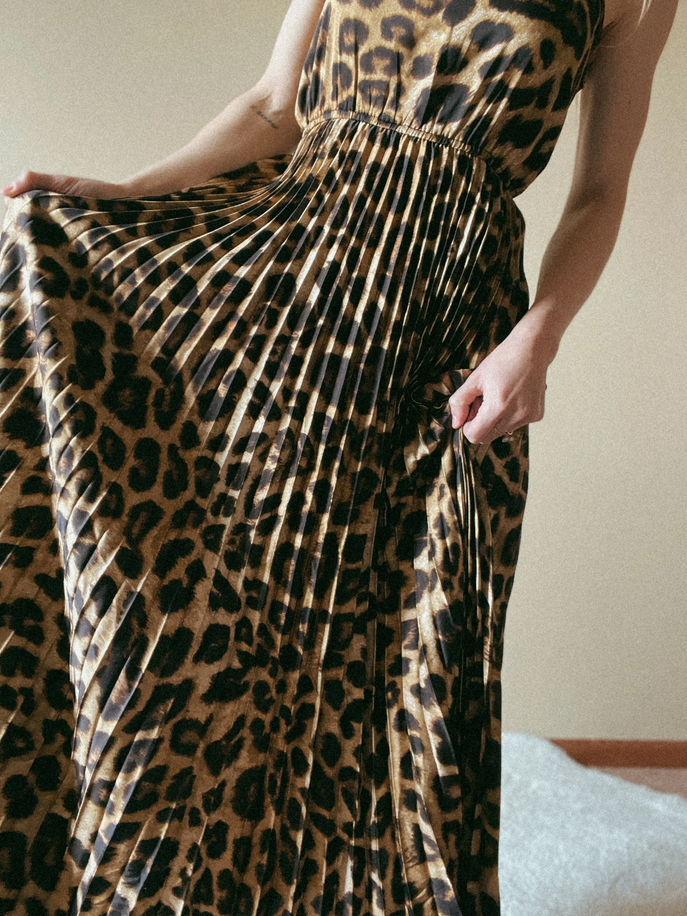 Phoebe Leopard Print Pleated Maxi Dress