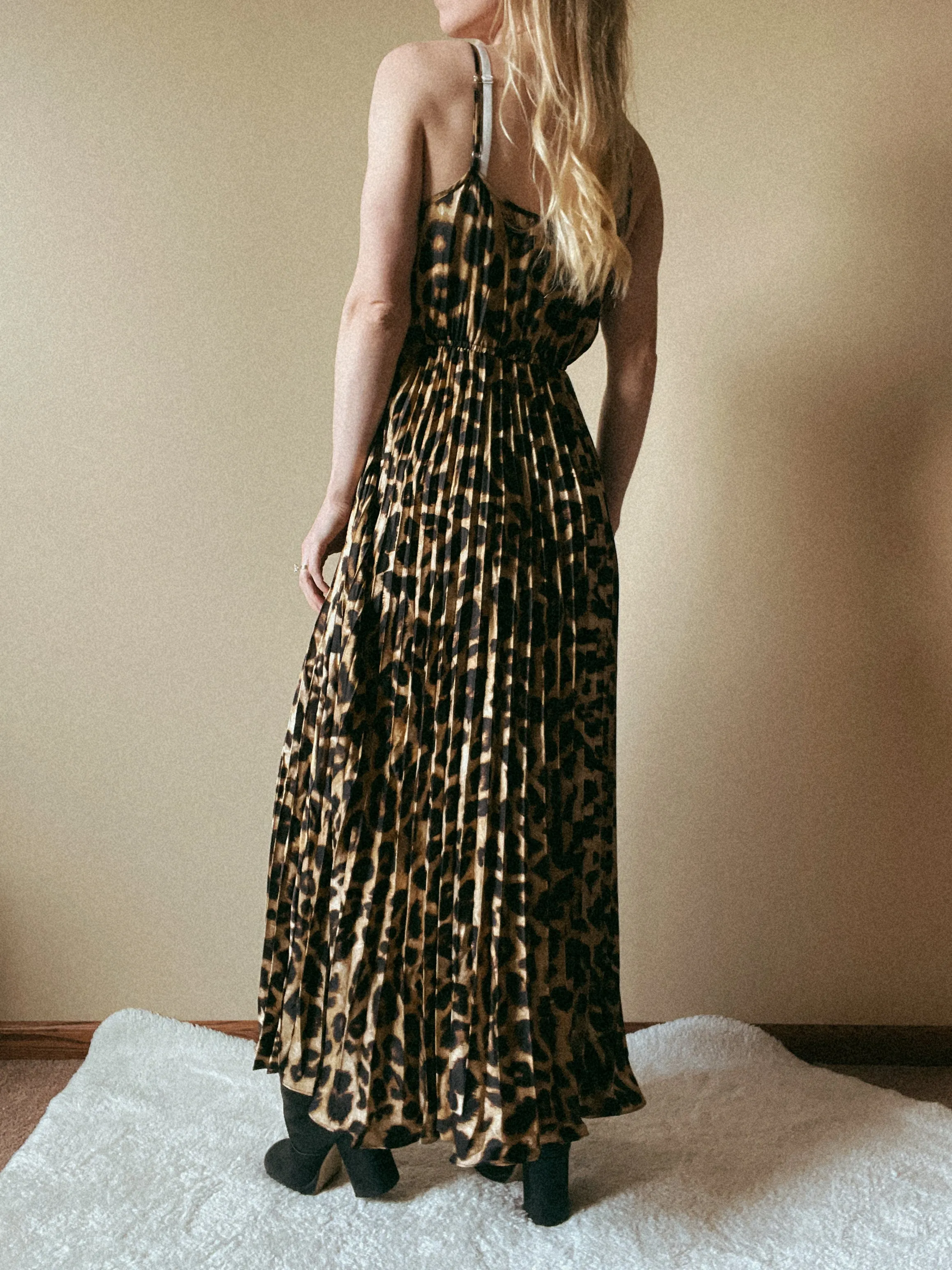 Phoebe Leopard Print Pleated Maxi Dress