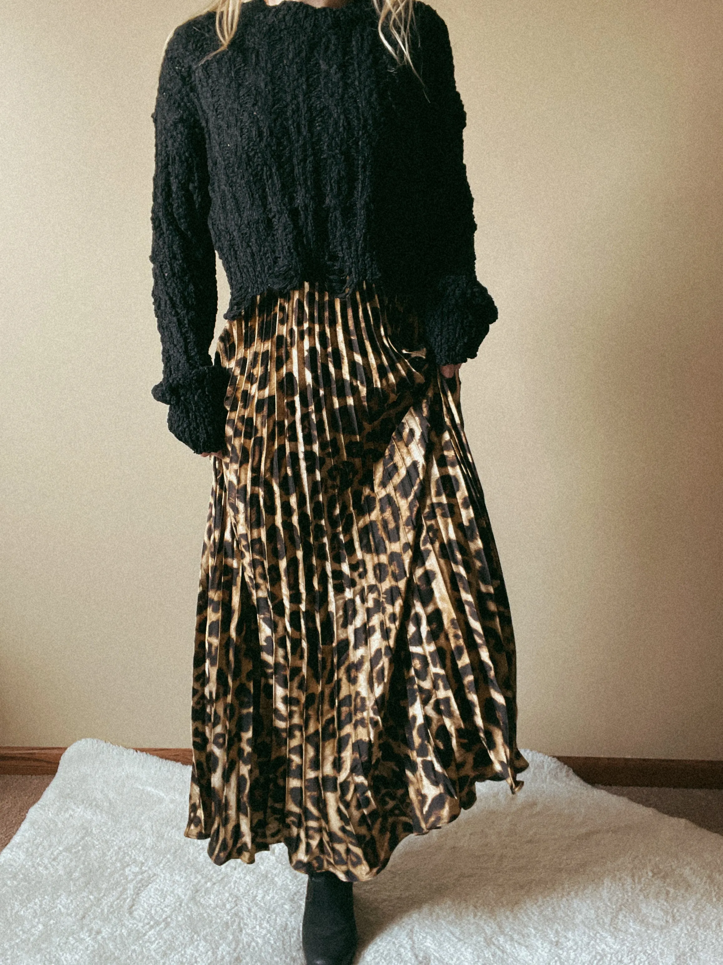 Phoebe Leopard Print Pleated Maxi Dress