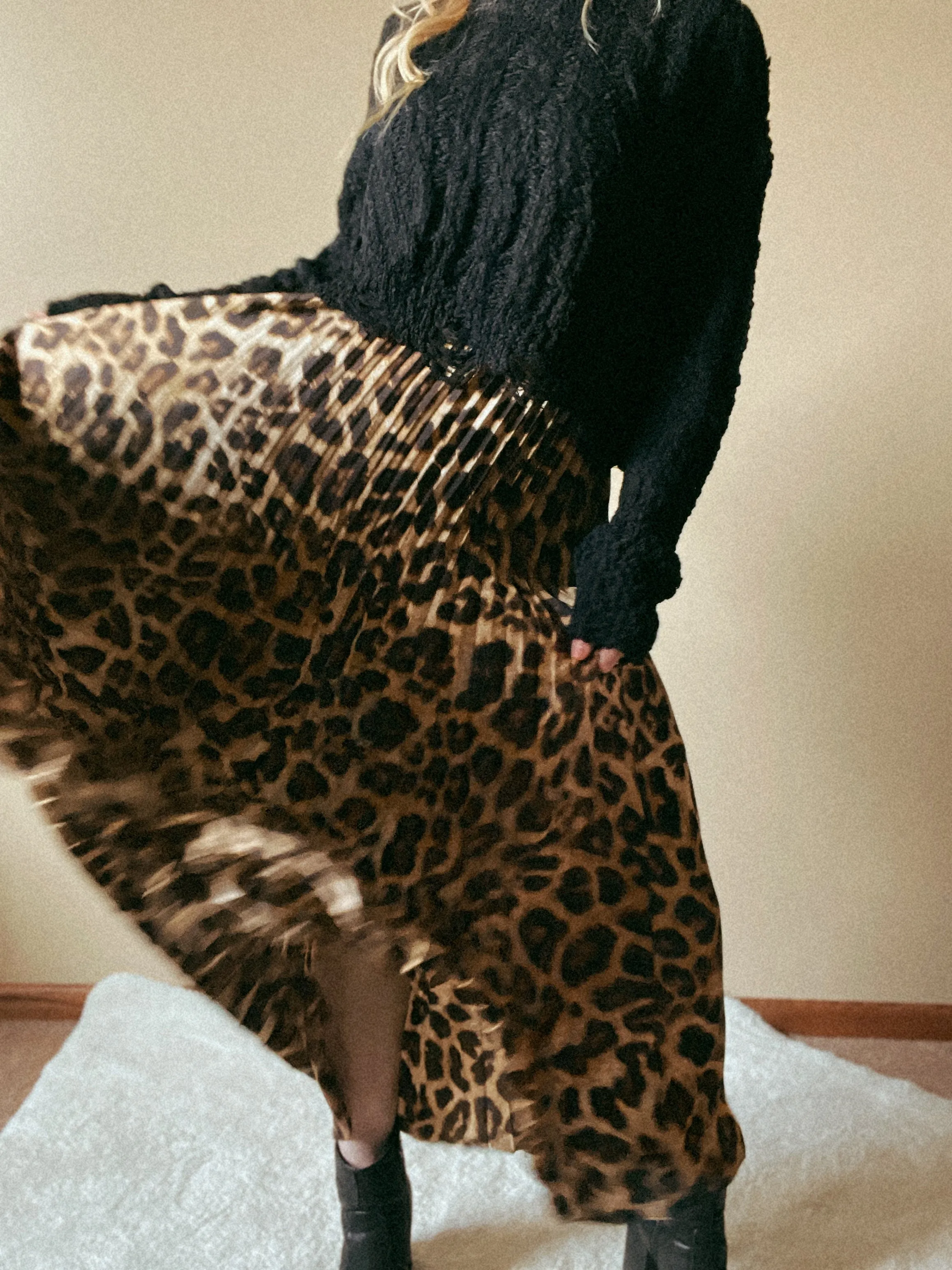 Phoebe Leopard Print Pleated Maxi Dress