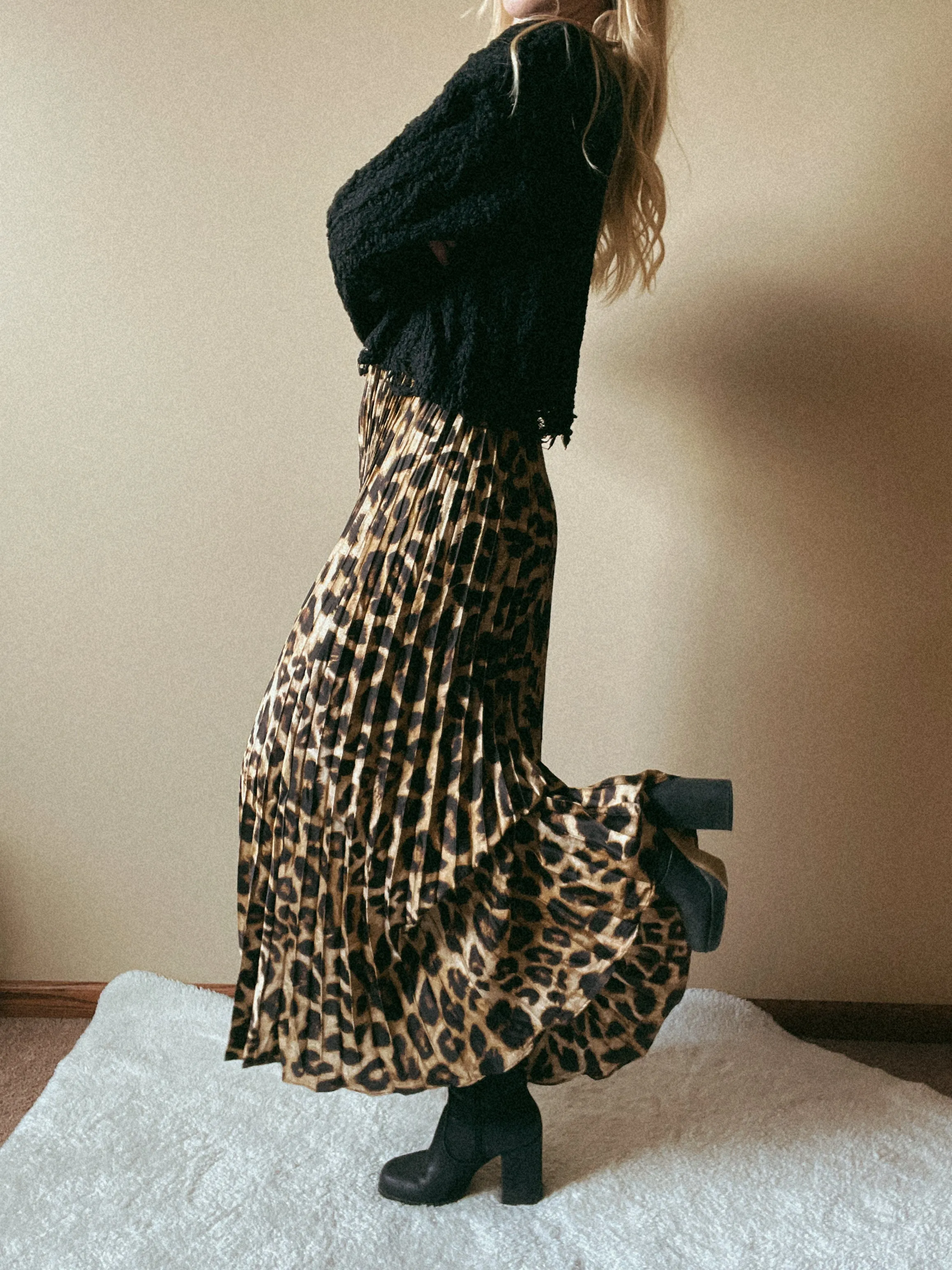 Phoebe Leopard Print Pleated Maxi Dress