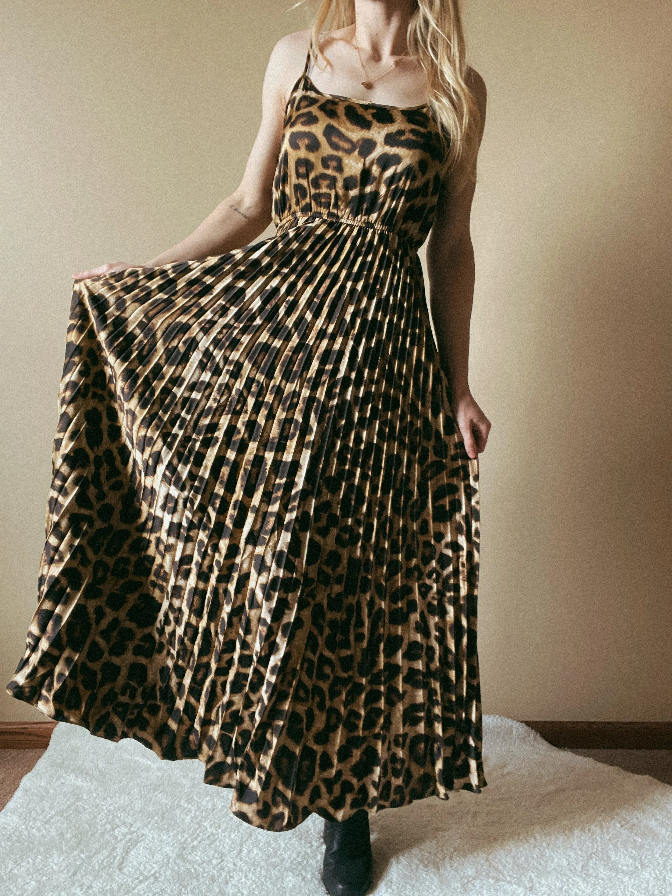 Phoebe Leopard Print Pleated Maxi Dress