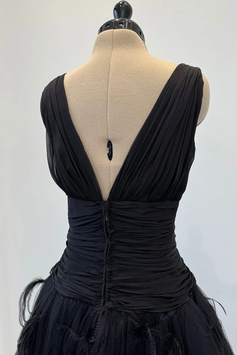 Pierre Balmain Fall 2000 Haute Couture Silk Chiffon, Net & Feather Skirt Dress - 12.5-14" W