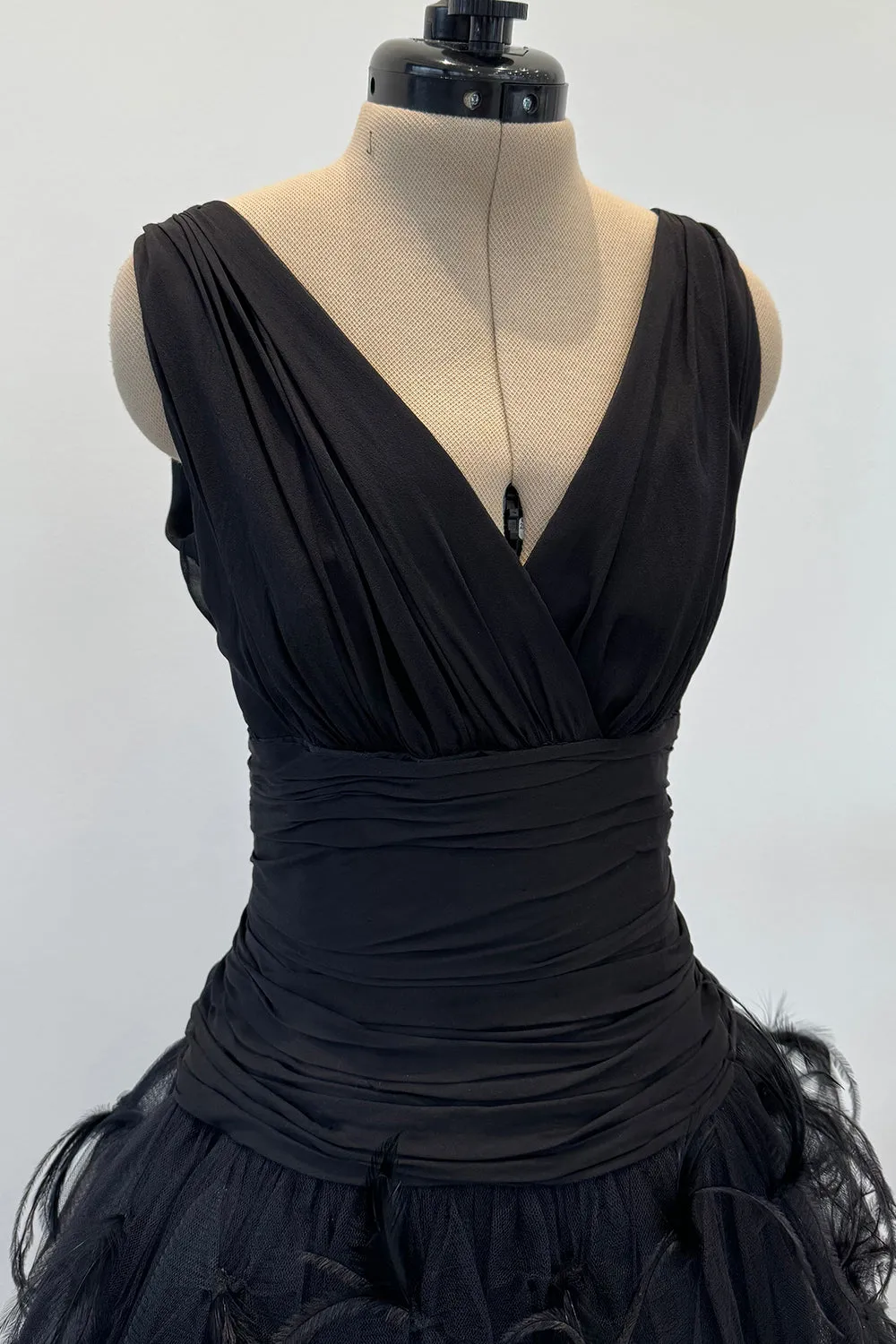 Pierre Balmain Fall 2000 Haute Couture Silk Chiffon, Net & Feather Skirt Dress - 12.5-14" W