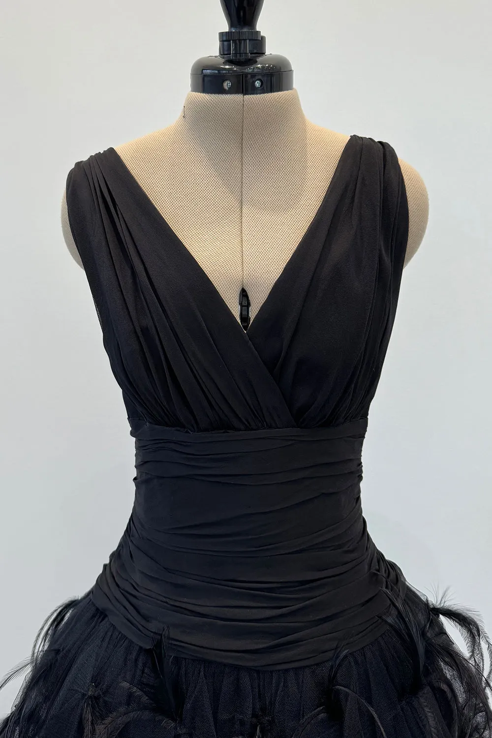 Pierre Balmain Fall 2000 Haute Couture Silk Chiffon, Net & Feather Skirt Dress - 12.5-14" W