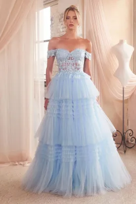 PLEATED TULLE BALL GOWN CD9315