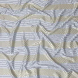 Powder blue synthetic crepe fabric with gold metallic lurex weave in stripe design-D15378