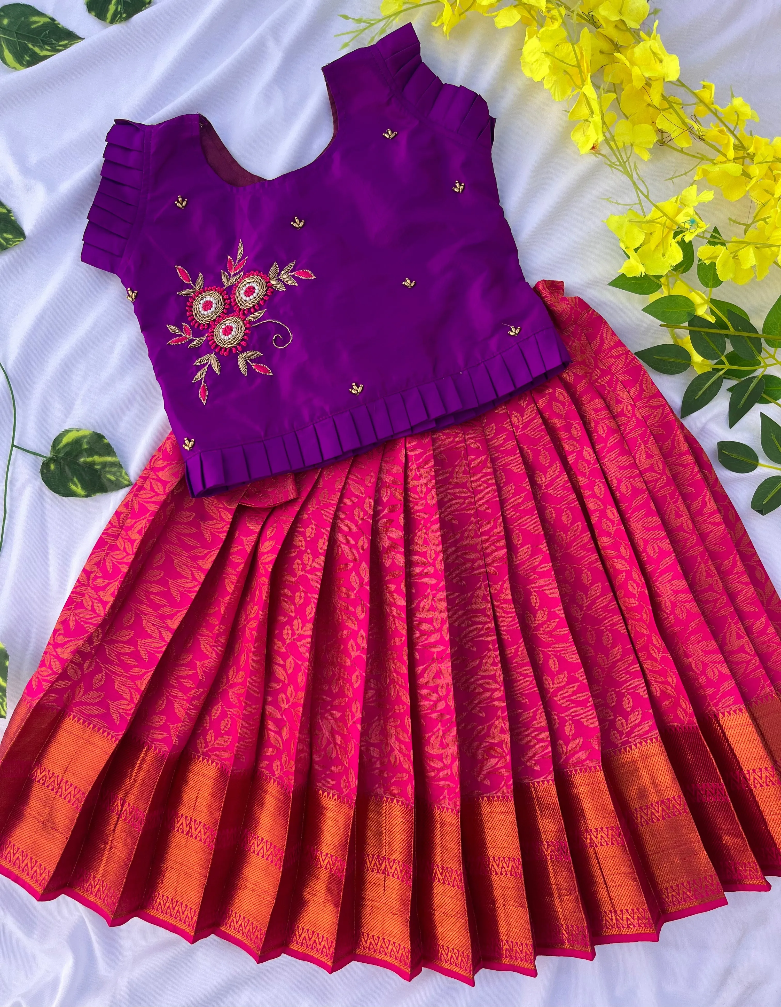 PRE ORDER : Pink and Purple Traditional Silk Lehenga
