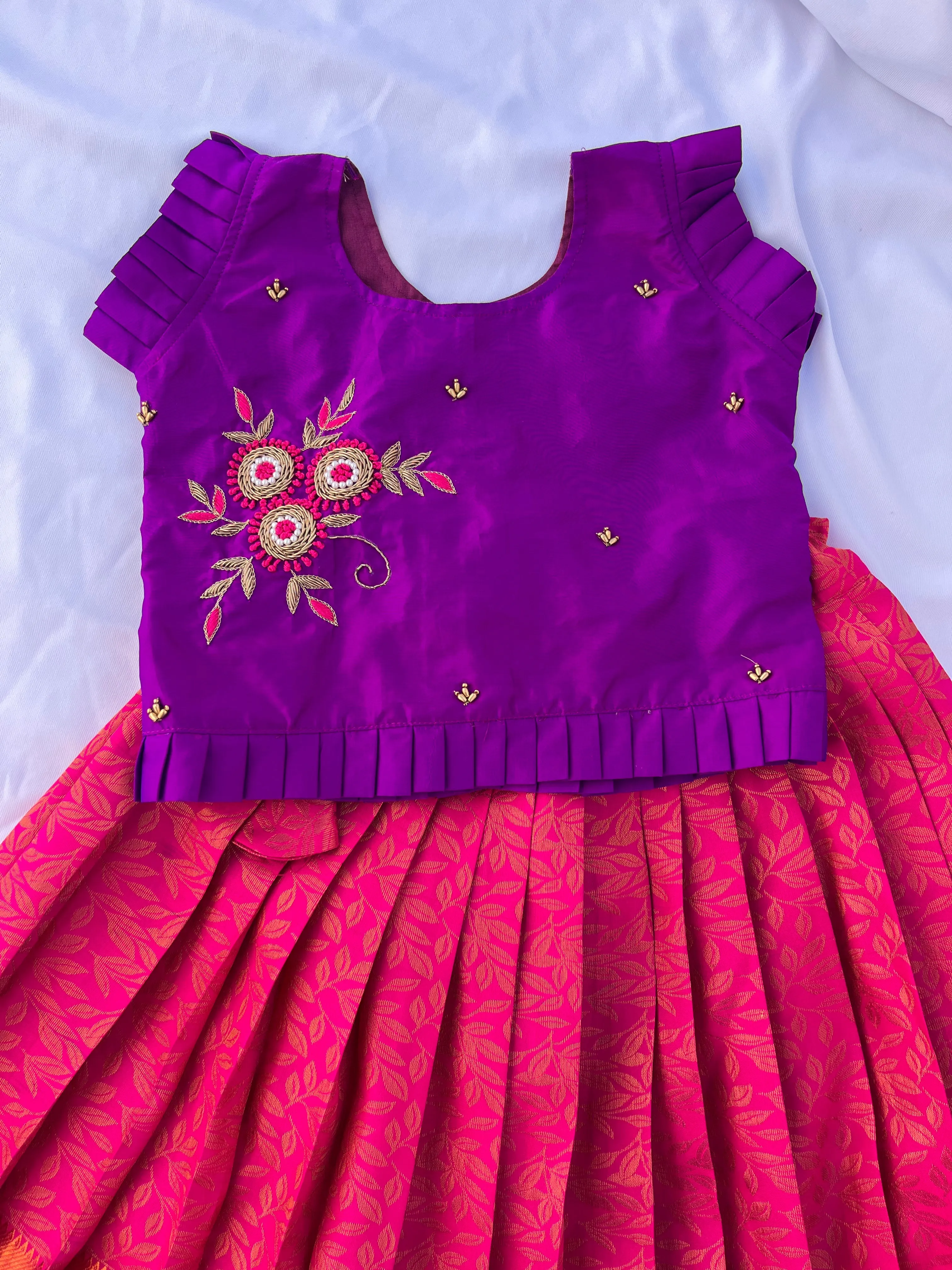 PRE ORDER : Pink and Purple Traditional Silk Lehenga