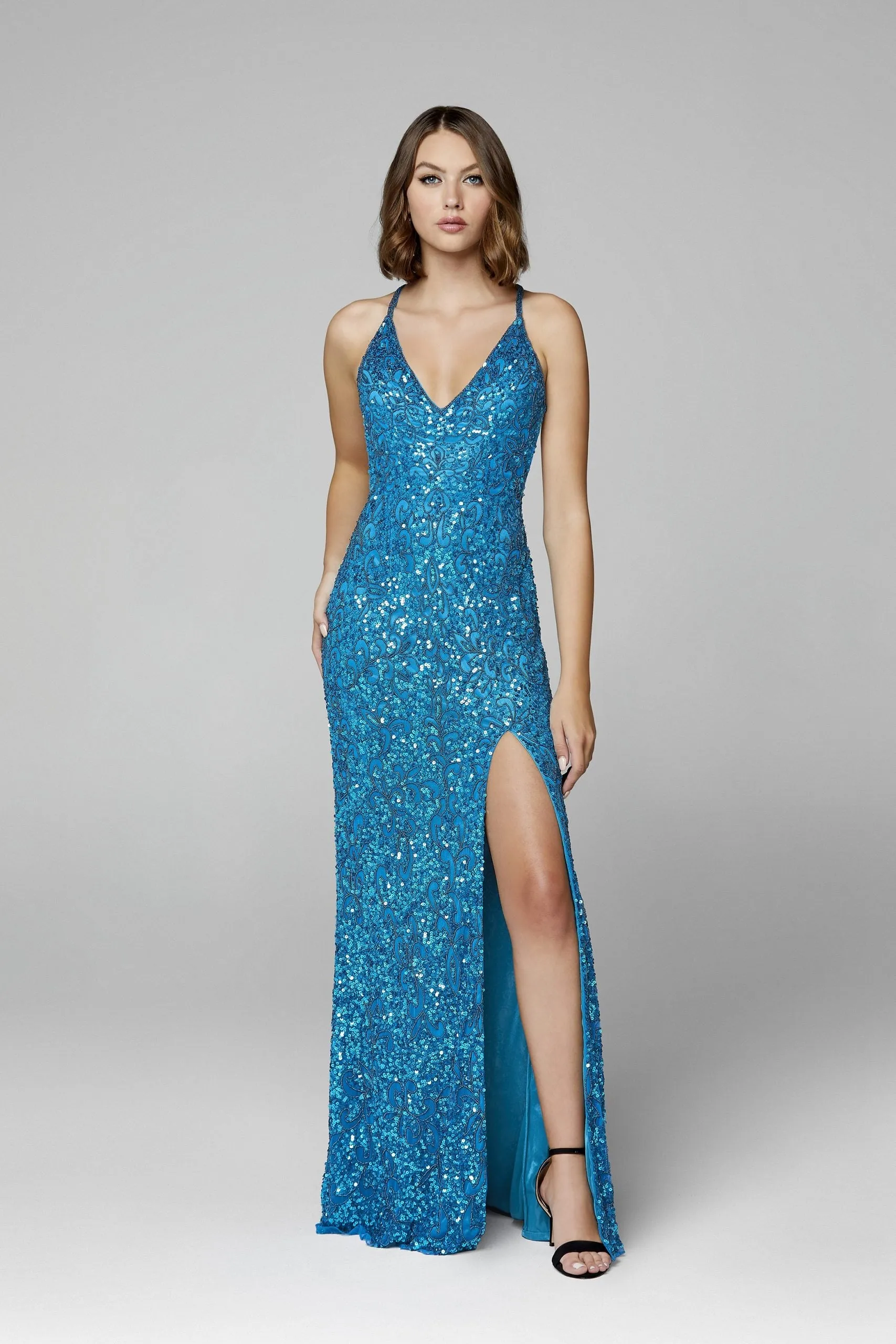 Primavera Couture 3295 000 & 10 Peacock Prom Dress Sizes Beaded long V neckline slit