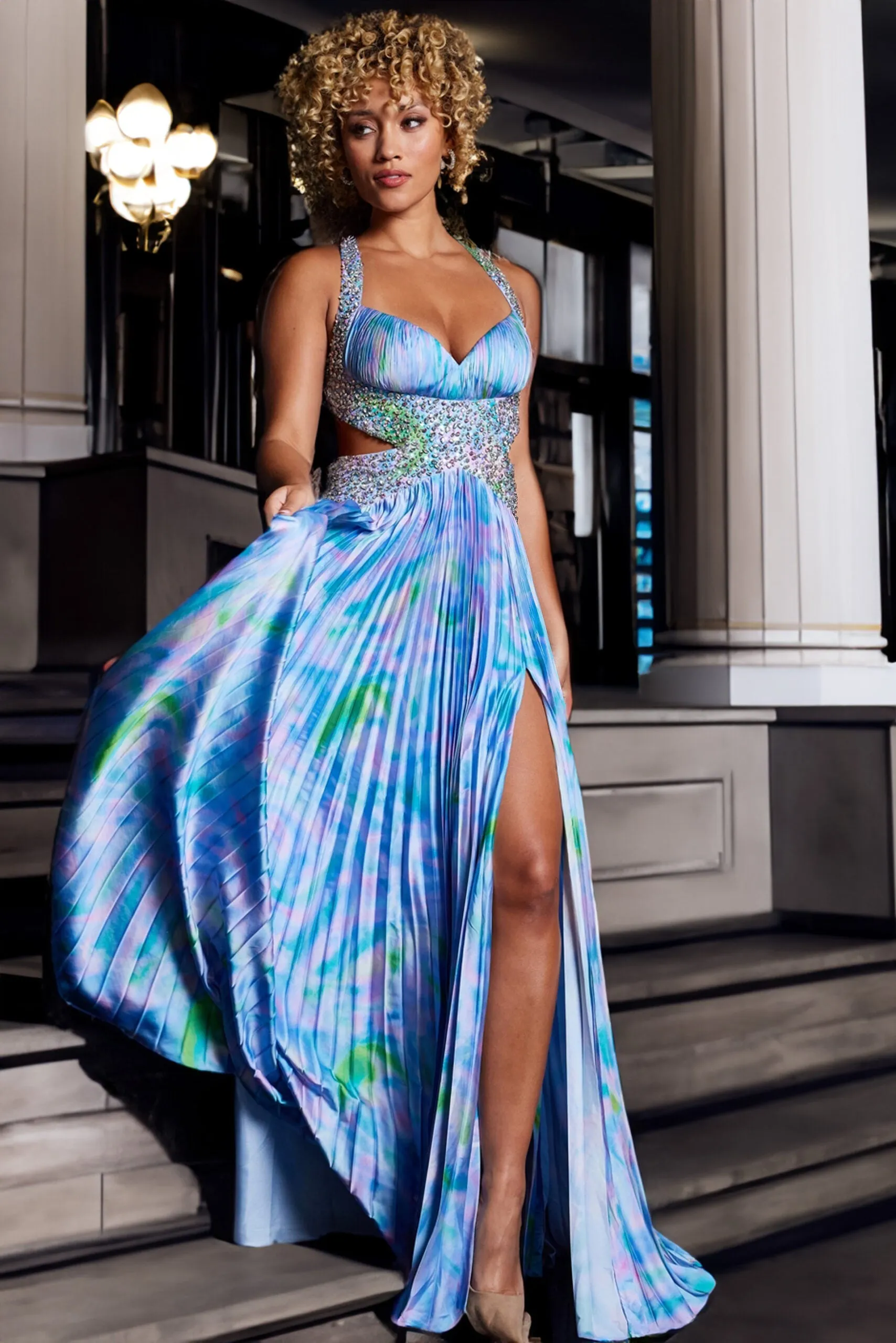 Print Sleeveless A-line Slit Gown by Jovani 38722