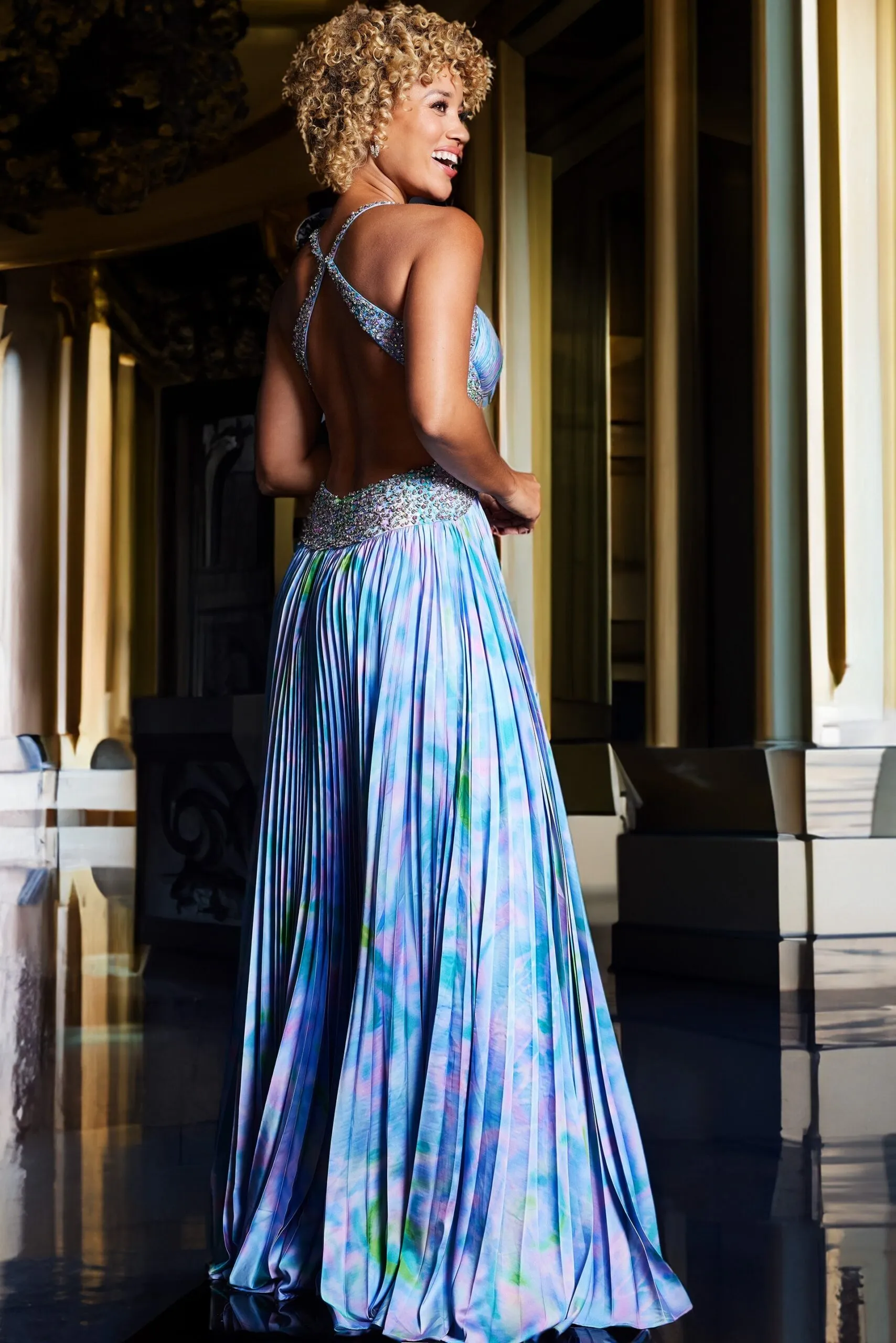 Print Sleeveless A-line Slit Gown by Jovani 38722