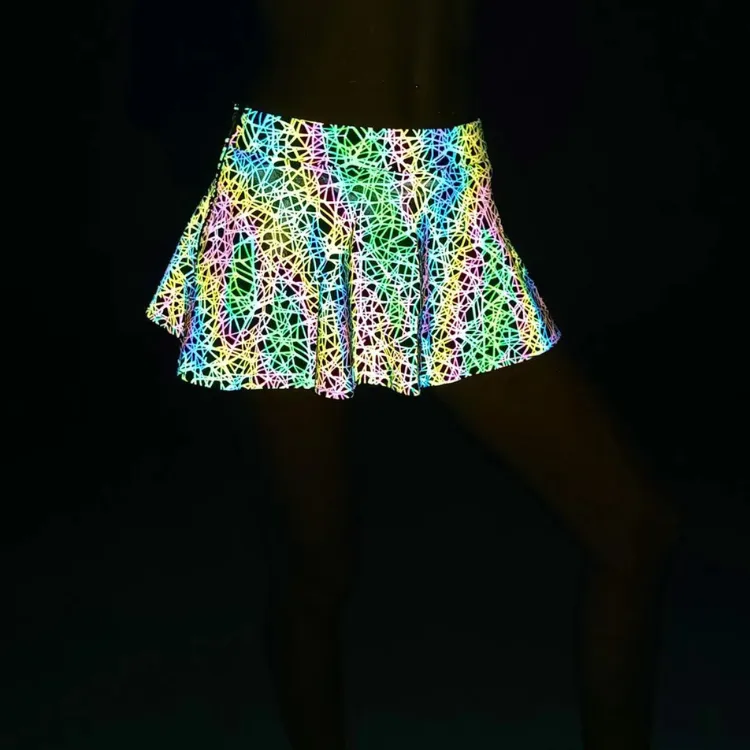 Rave Rainbow Reflective Pleated Skirt