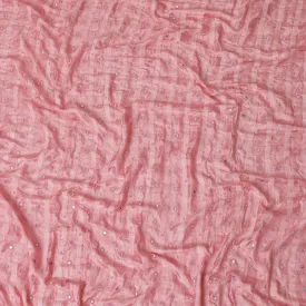 Rose Pink synthetic polyester fabric with same tone embroidery, bead work and mirror work in checks design-D11782