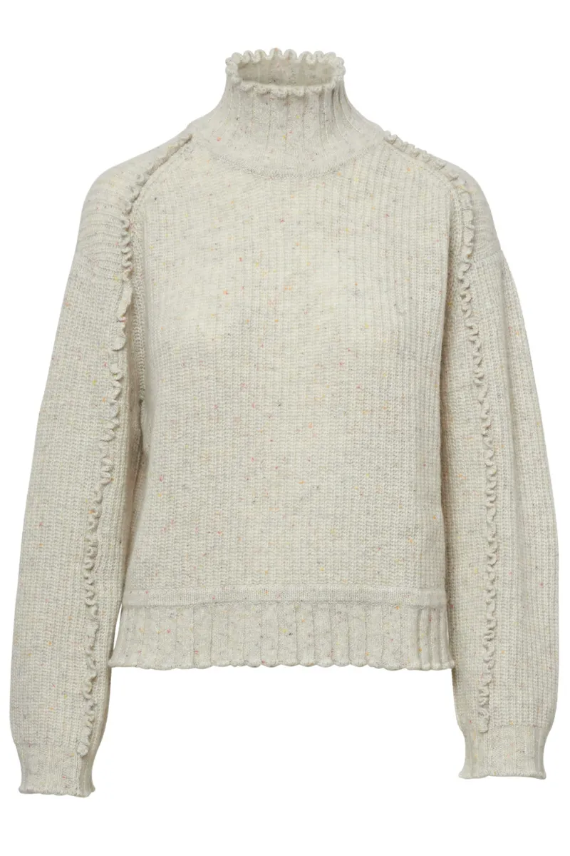 Shaker Mock Neck Ruffled Sweater