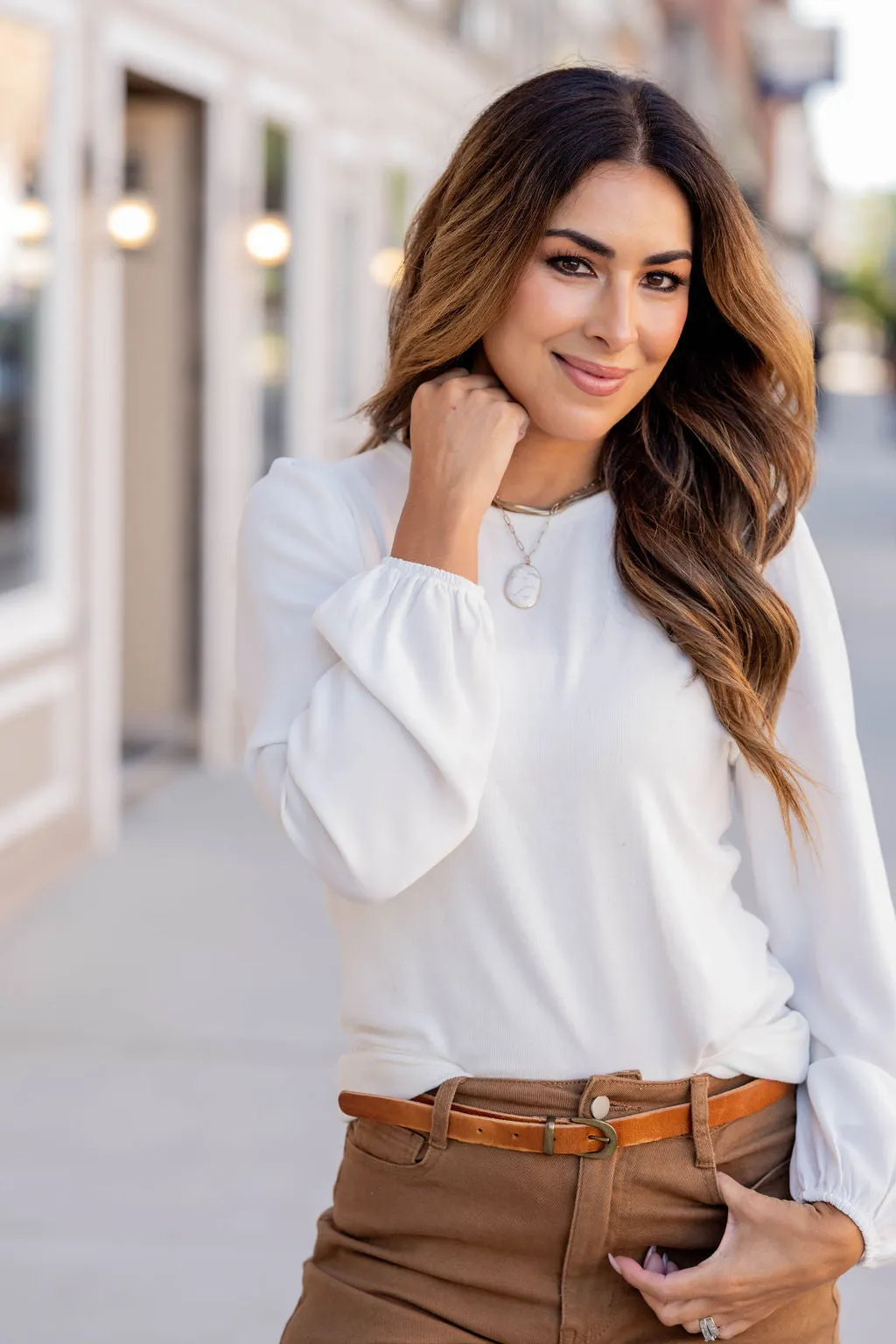 Simple Ribbed Body Blouse Sleeve Tee