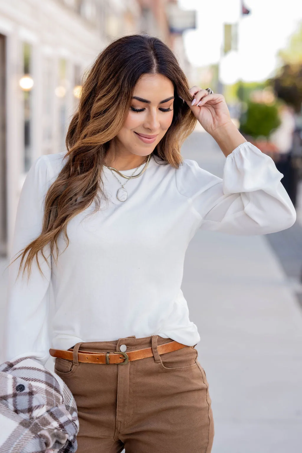 Simple Ribbed Body Blouse Sleeve Tee
