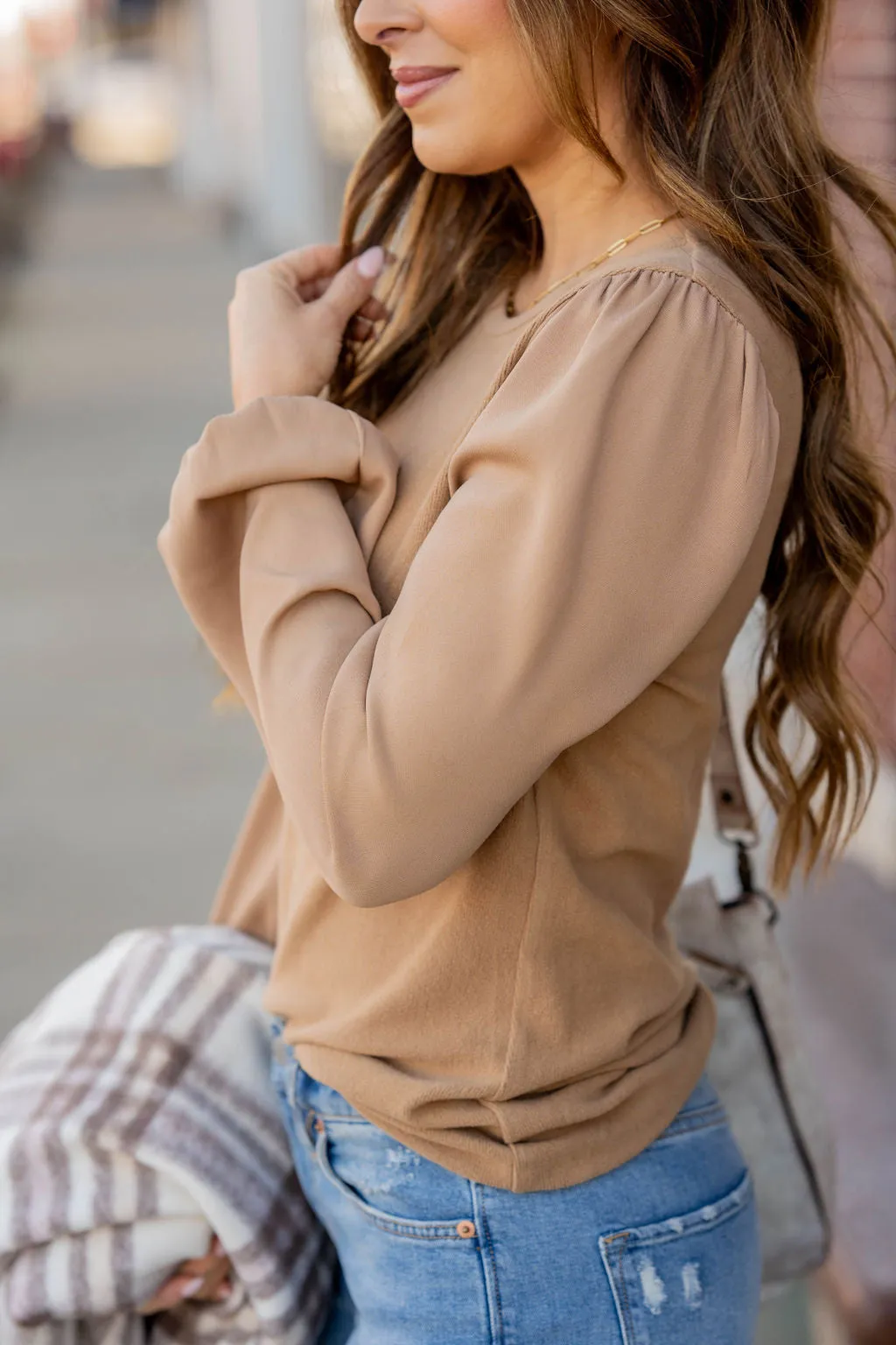 Simple Ribbed Body Blouse Sleeve Tee