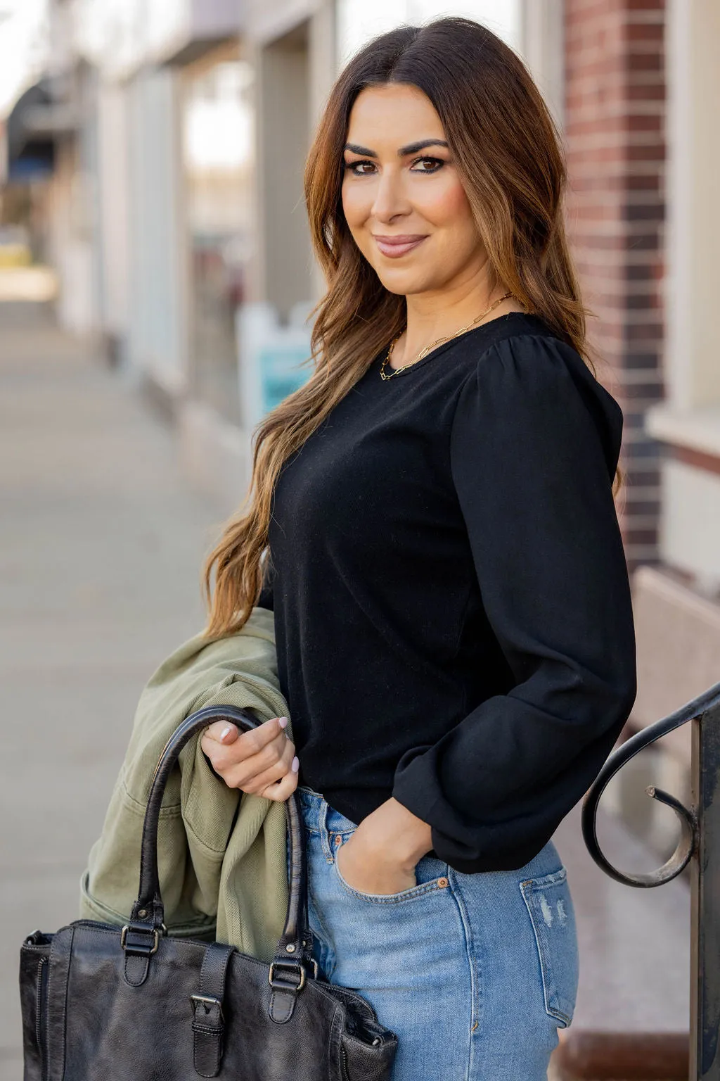 Simple Ribbed Body Blouse Sleeve Tee