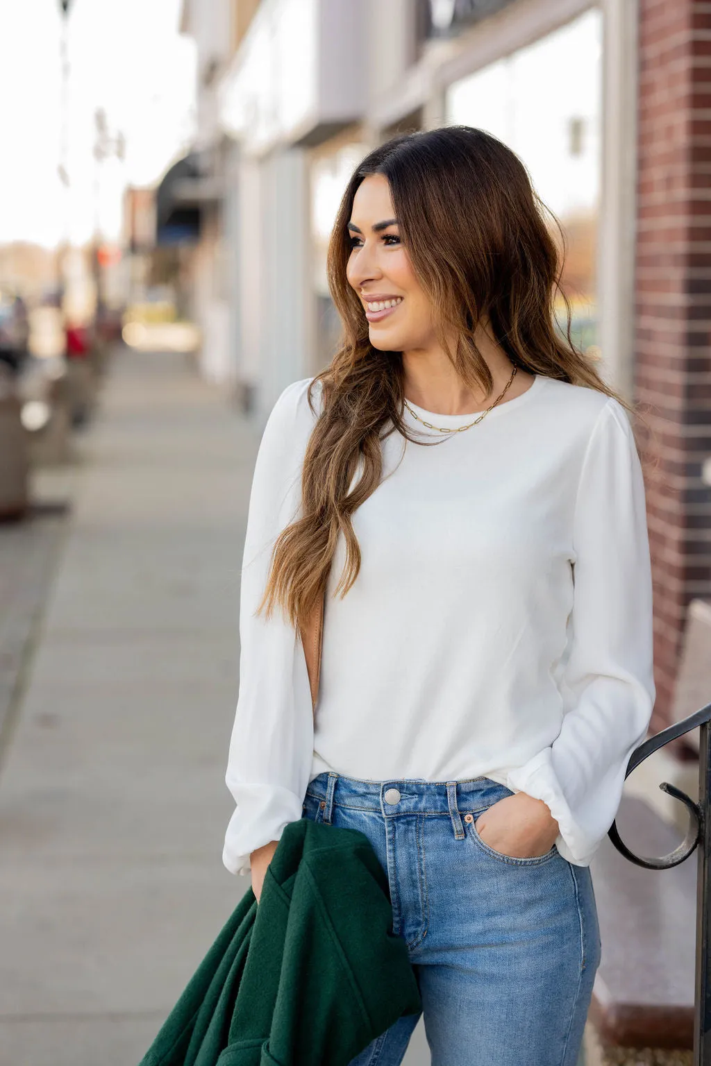 Simple Ribbed Body Blouse Sleeve Tee