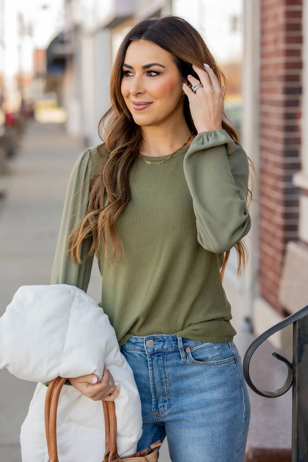 Simple Ribbed Body Blouse Sleeve Tee