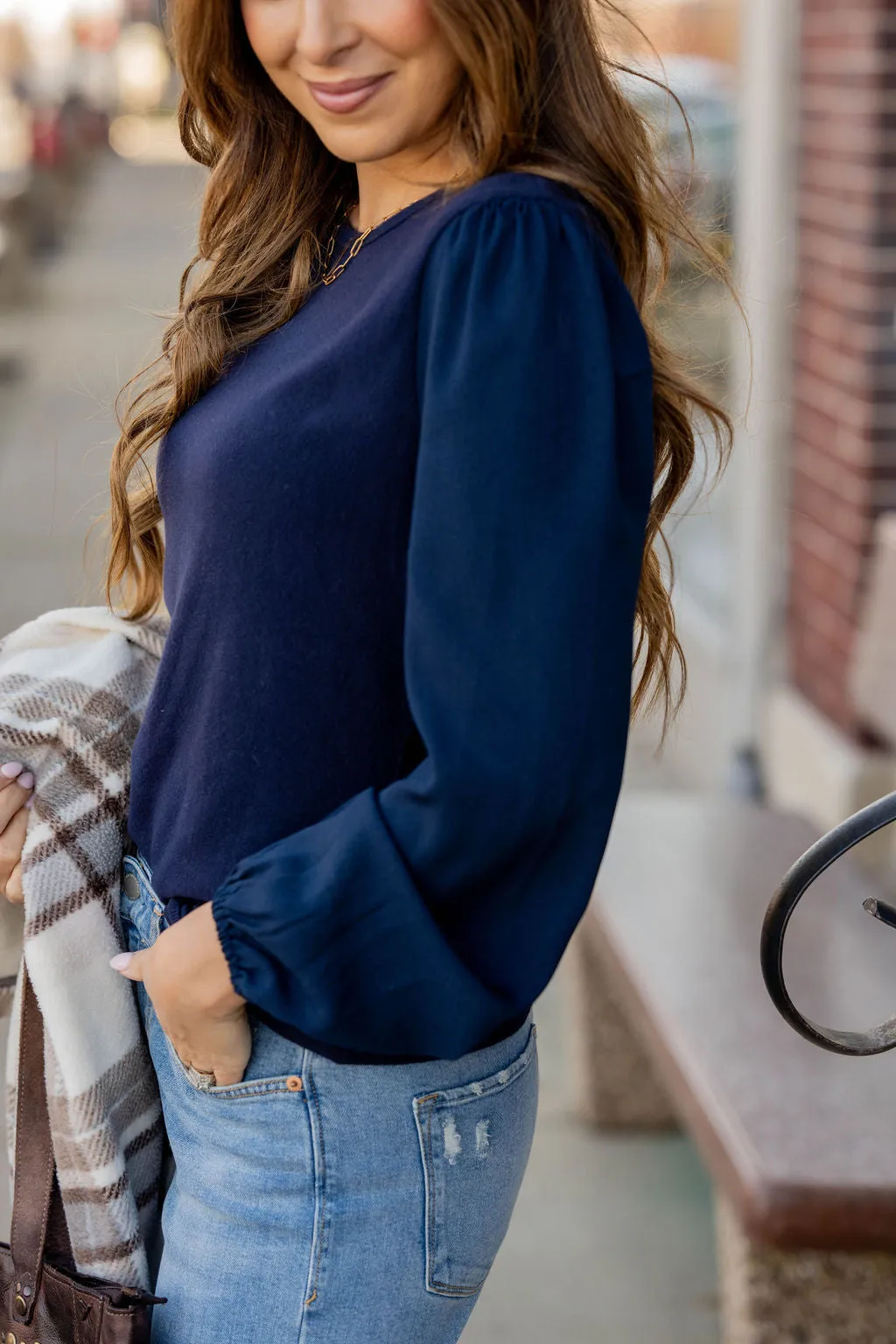 Simple Ribbed Body Blouse Sleeve Tee