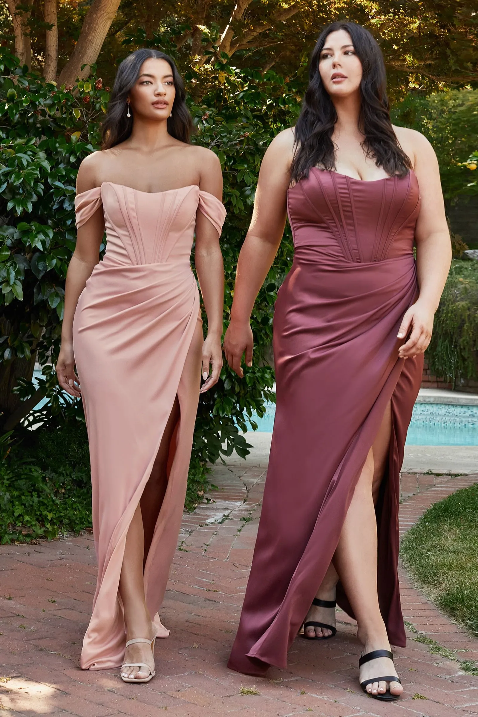 Soft Satin Retro Laced Prom Dress with Corset and Leg Slit