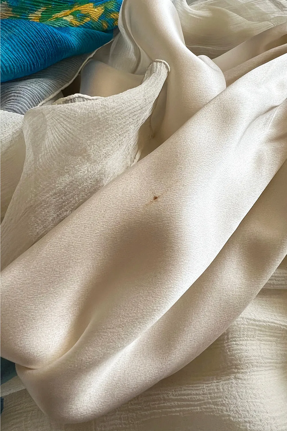 Spectacular Late 1970s Galanos Couture Ivory Silk Chiffon Dress w Brilliant Floral Print